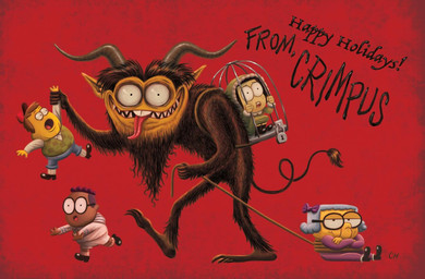 2_horns beard brown_beard brown_body brown_facial_hair brown_fur facial_hair female fur group holidays horn long_tongue male nightmare_fuel pointy_ears red_background simple_background tongue yellow_body yellow_skin chris_houghton big_city_greens christmas disney alice_green bill_green cricket_green krampus remy_remington tilly_green bovid caprine caprine_demon demon goat_demon human mammal 2025 official_art