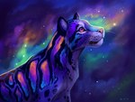 abstract_background ambiguous_gender black_ears black_markings blue_body blue_fur colorful_background colorful_fur cosmic_background detailed_background ear_tuft feral fur glistening glistening_body looking_up markings nebula pink_nose purple_body purple_eyes purple_fur sky skyscape snout solo sparklefur star tuft whisker_spots whiskers white_whiskers saruki clouded_leopard felid mammal pantherine 2024 4:3 colorful_theme digital_media_(artwork) digital_painting_(artwork) signature