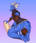 ambiguous_gender big_butt blue_body brown_hair butt duo facesitting hair horn horn_jewelry horn_ring jewelry ring_(jewelry) sitting_on_another solo_focus tail spamjamz mythology dragon human mammal mythological_creature mythological_scalie scalie 5:6 absurd_res hi_res