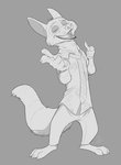 2020 absurd_res anthro barefoot bottomwear canid canine cheek_tuft claws clothed clothing disney eyes_mostly_closed facial_tuft fangs feet finger_gun fluffy fluffy_tail fox fully_clothed fur gesture grey_background hand_gesture head_tuft hi_res male mammal monochrome narrowed_eyes necktie nick_wilde open_mouth open_smile pants red_fox secoh2000 sharp_teeth shirt simple_background smile solo standing tail teeth toe_claws topwear true_fox tuft zootopia