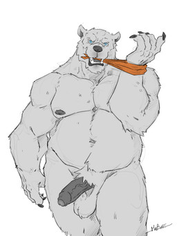 anthro balls belly black_nose black_penis blue_eyes fangs foreskin fur genitals humanoid_genitalia humanoid_penis looking_at_viewer male nipples nude overweight penis presenting simple_background slightly_chubby solo standing teeth white_background wrap madboart rihad bear mammal polar_bear ursine 3:4 digital_media_(artwork) hi_res