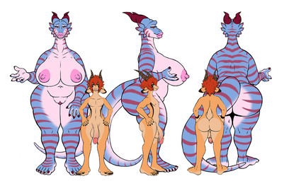 5_fingers 5_toes anthro balls big_breasts breasts duo feet female fingers genitals male nails nipples nude penis size_difference toes vulva thebigmansini mythology priestess_tsah prince_panja antelope bovid dragon mammal mythological_creature mythological_scalie scalie