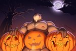 anthro beard belly belly_hair big_belly big_pecs body_hair bodypaint facial_hair food fruit full_moon happy_trail holidays jack-o'-lantern male moon musclegut muscular navel nipples nude painted_belly pecs plant pumpkin solo tree tuft amarox halloween ewan_(amarox) bear brown_bear grizzly_bear mammal ursine digital_drawing_(artwork) digital_media_(artwork) hi_res