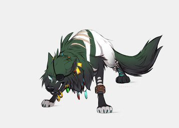 angry back_scar black_nose blue_eyes bracelet ear_piercing feral fur gold_(metal) gold_bracelet gold_jewelry green_body green_fur green_tail jewelry looking_at_viewer male markings necklace piercing scar simple_background snout solo standing tail white_background white_body white_fur white_markings azzai canid canine canis mammal wolf 2023 colored colored_sketch digital_drawing_(artwork) digital_media_(artwork) shaded sketch