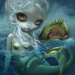 ambiguous_gender bra_(anatomy) breasts duo eyebrows female feral fin fish_tail hair legless lips long_hair mermaid_tail navel nude pale_skin scaled_breasts scales split_form tail tail_fin water white_hair jasmine_becket-griffith humanoid humanoid_merfolk mammal marine merfolk 1:1 2019 dated formal_art hi_res painting_(artwork) traditional_media_(artwork) traditional_painting_(artwork)
