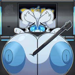 anthro areola big_breasts blue_eyes blue_nipples blush breast_squish breasts female fur huge_breasts nipples nude solo squish white_body white_fur lukazmx mythology nintendo nintendo_3ds nintendo_ds_family pokemon dragon generation_5_pokemon legendary_pokemon mythological_creature mythological_scalie pokemon_(species) reshiram scalie absurd_res hi_res