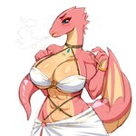 1:1 2022 abs absurd_res anthro big_breasts breasts cleavage clothed clothing dragon female hi_res membrane_(anatomy) membranous_wings mythological_creature mythological_scalie mythology pink_body scalie simmsyboy simple_background solo tail white_background wings