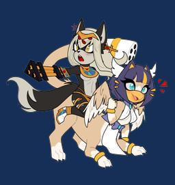 3_toes amber_eyes ankh anthro beak black_body black_tail blue_eyes blue_hair boots bottomwear bow_(feature) clothing cross-popping_vein cuff_(restraint) dipstick_tail duo feet female footwear furred_wings gatling_gun gun gun_arm hair head_wings high_heeled_boots high_heels leg_cuffs leg_jewelry loincloth machine_gun markings minigun multicolored_body open_beak open_mouth pointy_ears ranged_weapon restraints shoes sitting sitting_on_another tail tail_gun tail_markings tan_body tan_tail toes two_tone_body unusual_wing_placement weapon weapon_arm weapon_tail white_body white_tail_tip wings wrist_cuffs niitre mythology sega sonic_the_hedgehog_(series) ayiki_(bonjolasermaster) avian avian_taur canid canine canis gryphon gryphon_taur jackal mammal mythological_avian mythological_creature taur alpha_channel hi_res