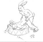 anal anal_penetration anthro duo erection genitals male male/male male_penetrated male_penetrating male_penetrating_male mascot nude penetration penis sex sirfox_(artist) energizer energizer_bunny lagomorph leporid mammal rabbit black_and_white monochrome traditional_media_(artwork)