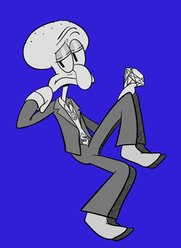 barefoot belt blue_background bottomwear clothing collared_shirt currency_symbol diamond_(gem) dollar_sign eyebrows feet gem hairless jacket looking_away male neutral_expression pants raised_eyebrow shirt simple_background solo symbol tentacles topwear hiwai nickelodeon spongebob_squarepants squidward_tentacles animal_humanoid aquatic aquatic_humanoid cephalopod cephalopod_humanoid humanoid mollusk mollusk_humanoid squid_humanoid hi_res