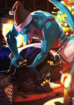anal anal_penetration anthro armband bell blep bodily_fluids candle christmas_bells christmas_clothing christmas_decorations christmas_headwear christmas_lights christmas_ornament christmas_present christmas_sock christmas_tree clothing cum cum_drip cum_in_ass cum_inside cumshot dripping drooling duo ejaculation fur fur_markings genital_fluids genitals gift hand_on_neck hat headgear headwear holidays inside jockstrap male male/male markings night orgasm orgasm_face ornament penetration penis pinned plant saliva saliva_string santa_hat sex tongue tongue_out tree underwear peritian christmas liam_(ogilvan) typhoon_(typhoonwing) aquatic canid canine fish mammal shark absurd_res hi_res