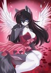 anthro black_hair black_nose blue_eyes clothing dress female hair jewelry solo wings sherr sila_dione mammal procyonid raccoon absurd_res digital_media_(artwork) hi_res