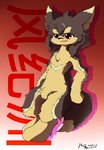 anthro brown_body brown_fur countershading fangs female fur hair kemono long_hair multicolored_body multicolored_fur red_eyes semi-anthro sharp_teeth smile solo standing teeth peakon feng_ji_zhou song_xiao_yu canid canine canis mammal wolf hi_res