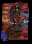 ai:_the_somnium_files alpha_channel anthro big_breasts biped black_outline blue_eyes blue_highlights blue_tail_tip border braided_hair breasts brown_body brown_hair canid canine canis cleavage clothed clothing colored cosplay digital_media_(artwork) dipstick_tail eye_markings female ferrissimulator front_view gloves grey_clothing grey_hat grey_headwear grey_topwear hair handwear hat headgear headwear hi_res highlights_(coloring) huge_breasts jackal looking_at_viewer mammal markings military_cap one_ear_up orange_background outline portrait riding_crop signature simple_background single_braid solo spike_chunsoft standing straps tail tail_markings tama_(somnium_files) three-quarter_portrait topwear whip white_clothing white_gloves white_handwear yellow_markings