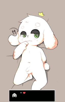 anthro balls genitals interrobang looking_at_viewer lying male monotone_background nude penis shota simple_background small_penis solo toddler young young_anthro young_male eisuke_art undertale undertale_(series) asriel_dreemurr boss_monster_(undertale) bovid caprine mammal 2018 hi_res