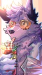 anthro drinking_straw eyewear flannel_shirt glasses juice_(beverage) light male solo summer sun sunglasses sunlight sunset vacation preesmuh daxter_wolfsky_(d4xt3r) canid canine canis hybrid mammal wolfdog 9:16 hi_res