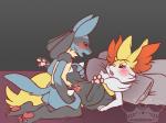 2014 3_fingers 3_toes 4_toes anthro barefoot bed bedroom big_ears blush braixen butt canine cum cum_in_pussy cum_inside cum_on_penis cum_on_pussy drooling duo erection eyelashes eyes_closed female fennec feral fox fur grey_background hi_res inside long_ears looking_down looking_up lucario lying male mammal nintendo nude on_back open_mouth orange_eyes orgasm pawpads paws penetration penis pillow plain_background pokémon pussy pussy_juice raised_leg room saliva sex sitting spikes spread_legs spreading straight tongue vaginal vaginal_penetration video_games wet whimsydreams
Rating: Explicit
Score: 24
User: RioluKid
Date: February 07, 2014