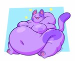 3_toes anthro areola belly belly_overhang big_belly blush deep_navel eyes_closed fat_rolls feet fur glistening glistening_body glistening_fur hand_behind_head love_handles male markings moobs morbidly_obese morbidly_obese_anthro morbidly_obese_male navel obese obese_anthro obese_male open_mouth open_smile overweight overweight_anthro overweight_male pawpads purple_areola purple_body purple_fur purple_markings simple_background sitting smile solo sparkles tail thick_arms thick_calves thick_thighs toes robirobi animal_crossing nintendo bob_(animal_crossing) domestic_cat felid feline felis mammal 2023 cel_shading colored digital_drawing_(artwork) digital_media_(artwork) hi_res shaded signature