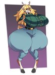 anthro antlers big_breasts blonde_hair bottom_heavy bottomwear breasts clothing denim denim_bottomwear denim_clothing eyelashes female fluffy fluffy_tail green_eyes hair horn huge_breasts huge_hips huge_thighs hyper hyper_hips hyper_thighs jeans looking_at_viewer pants small_waist solo tail thick_thighs wide_hips spiralingstaircase desiree_(spiralingstaircase) deer mammal new_world_deer reindeer 2023 digital_media_(artwork) hi_res