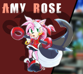 anthro bottomwear clothing cosplay crossover_cosplay female fur hoodie hotpants pink_body pink_fur shorts solo standing topwear weapon weapon_on_shoulder dragonwaffle arc_system_works guilty_gear sega sonic_the_hedgehog_(series) amy_rose eulipotyphlan hedgehog mammal crossover hi_res