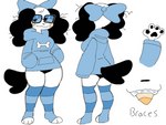 anthro biped black_body black_clothing black_ears black_fur black_hair black_pawpads blue_clothing bottomless bow_ribbon braces breasts clothed clothing eyewear female freckles fur glasses glistening_eyelids hair hoodie legwear lidded_eyes multicolored_clothing pattern_clothing pawpads paws smile solo stockings striped_clothing stripes topwear two_tone_clothing underwear white_body white_fur white_hair puppkittyfan1 pepper_(puppkittyfan1) canid canine canis domestic_dog mammal 4:3 digital_drawing_(artwork) digital_media_(artwork)