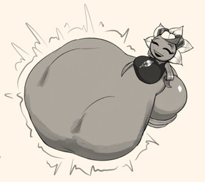 abdominal_bulge belly belly_on_ground big_belly big_breasts big_butt black_clothing black_eyebrows black_mouth black_shirt black_topwear breasts butt clothing eyebrows eyelashes eyes_closed eyewear eyewear_on_head female female_pred flower freckled_face freckles goggles goggles_on_head grey_body grey_eyewear grey_goggles grey_teeth hand_on_belly hand_on_hip hand_on_own_belly hand_on_own_hip high-angle_view huge_belly huge_butt hyper hyper_belly leaf leaf_arms motion_lines not_furry open_mouth open_smile petal_hair petals plant plant_pot potted_plant pseudo_hair shirt smile solo teeth three-quarter_view topwear vore white_petals oveja-tactica electronic_arts plants_vs._zombies plants_vs._zombies_heroes popcap_games solar_flare_(pvz) elemental_creature elemental_humanoid flora_fauna flower_creature humanoid plant_humanoid sunflower_(pvz) 2025 digital_media_(artwork) monochrome shaded