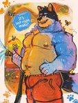 anthro areola belly biceps big_belly big_muscles bodily_fluids border bottomwear claws clothed clothing day dialogue eyebrows footprint fur holding_object hose looking_at_viewer male musclegut muscular muscular_anthro muscular_male navel nipples open_mouth open_smile outside painterly pawprint pecs plant shorts smile solo standing sweat talking_to_viewer teeth text tongue topless topless_anthro topless_male tree tuft water water_hose white_border ezi_zeke bluey_(series) bandit_heeler arthropod australian_cattle_dog butterfly canid canine canis cattledog domestic_dog herding_dog insect lepidopteran mammal pastoral_dog 2025 3:4 absurd_res english_text hi_res signature