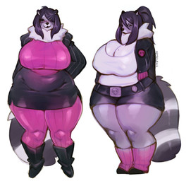 :3 anthro belly big_breasts big_tail biped black_boots black_bottomwear black_clothing black_ears black_eyes black_footwear black_hair black_jacket black_nose black_shoes black_shorts black_skirt black_topwear boots bottomwear breasts cleavage clothed clothed_anthro clothed_female clothing curvy_figure eyewear female female_anthro footwear front_view fully_clothed fur glasses grey_body grey_fur grey_tail hair hair_over_eye huge_breasts jacket legwear long_hair looking_at_viewer markings monotone_hair multicolored_body multicolored_fur multicolored_tail neck_tuft nipple_outline open_clothing open_jacket open_topwear overweight overweight_anthro overweight_female pink_clothing pink_footwear pink_legwear pink_shirt pink_socks pink_topwear ponytail ring_(marking) ringed_tail ruff shirt shoes shorts simple_background skirt smile socks solo standing striped_markings striped_tail stripes tail tail_markings thick_tail thick_thighs topwear tuft two_tone_tail voluptuous white_background white_body white_clothing white_fur white_shirt white_tail white_topwear wide_hips petroverr mammal procyonid raccoon 2024 colored digital_media_(artwork) full-length_portrait hi_res multiple_images portrait shaded