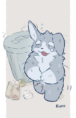ambiguous_gender anthro bodily_fluids border bruised bruised_arm bruised_leg bubble_emanata countershade_face countershade_fur countershade_torso countershading emanata flies_for_smell floppy_ears fluffy front_view fur gloves_(marking) grey_body grey_fur hands_on_own_belly hungry markings medium_comic motion_lines multicolored_body multicolored_fur nude_anthro one_ear_up open_:3 open_mouth paws rumbling_stomach simple_background solo spiral spiral_eyes standing tan_background tears text trash trash_can tuft two_tone_body two_tone_fur white_body white_border white_fur kuromonsart lagomorph leporid mammal rabbit 2025 artist_name digital_drawing_(artwork) digital_media_(artwork) english_text full-length_portrait hi_res portrait shaded simple_shading