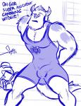 anthro biceps bulge clothing detailed_bulge empty_eyes fur genital_outline horn male muscular muscular_anthro muscular_male penis_outline solo wrestling wrestling_singlet bgn disney monsters_inc monsters_university pixar mike_wazowski sulley monster 2013 digital_drawing_(artwork) digital_media_(artwork) hi_res