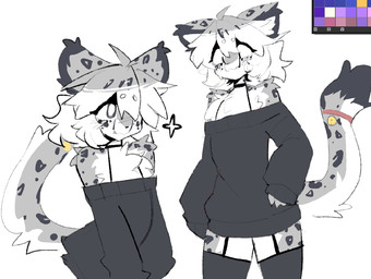 accessory ahoge anthro bell bell_collar black_nose blush blush_lines bodily_fluids chest_tuft choker circle_eyebrows clothed clothing collar countershading dipstick_tail eyebrow_through_hair eyebrows femboy fluffy fluffy_hair fur furgonomics grey_body grey_fur grey_hair hair hair_between_eyes hair_over_eye jewelry legwear long_sleeves male markings multiple_poses necklace nervous off_shoulder palette pose pupils shy simple_background solo spots spotted_hair star_symbol stockings sweat sweater tail tail_accessory tail_collar tail_markings topwear translucent translucent_hair tuft white_background white_body white_fur white_hair white_pupils shiyaa_stuff leo_(shiyaa_stuff) felid mammal pantherine snow_leopard sketch