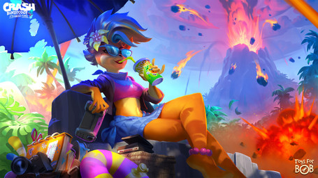 accessory anklet anthro beach_umbrella beverage bottomwear camera clothing eyewear female flower flower_in_hair fur game_cg hair hair_accessory jacket jewelry midriff mohawk navel orange_body orange_fur parasol plant relaxing sitting skirt solo sunglasses topwear umbrella volcano activision crash_bandicoot_(series) pirate_tawna bandicoot mammal marsupial 2020 hi_res official_art