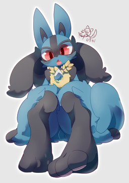 3_toes ambiguous_gender anthro big_eyes black_body black_fur black_inner_ear blue_body blue_ears blue_fur blue_tail blush chest_spike cute_fangs dark_pupils digitigrade fangs featureless_crotch feet fluffy foreshortening front_view fur grey_background hindpaw iris looking_at_viewer multicolored_body multicolored_fur nude open_mouth outline pawpads paws pink_pawpads pink_tongue pivoted_ears pupils red_eyes red_pupils simple_background sitting snout solo spikes spikes_(anatomy) tail teeth toes tongue yellow_body yellow_fur nyaswitchnya nintendo pokemon generation_4_pokemon lucario pokemon_(species) 2020 absurd_res digital_media_(artwork) full-length_portrait hi_res portrait signature