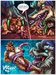 anthro eating male male/male nude open_mouth size_difference size_transformation transformation vore misty_morning mythology canid canine felid feline lion mammal mythological_canine mythological_creature pantherine sergal tiger werecanid werecanine werecreature werewolf comic hi_res