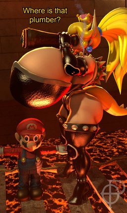 2_horns 5_fingers armwear big_breasts big_butt binoculars black_clothing black_gloves black_handwear black_leotard blonde_hair blue_eyes boots breasts bridge brown_hair bubble_butt butt cigar cleavage clothed clothing collar crossgender crown curvy_figure denim denim_clothing denim_overalls dialogue duo ear_piercing ear_ring elbow_gloves facial_hair female fingers footwear gloves hair handwear headgear high_heeled_boots high_heels horn huge_breasts huge_butt huge_hips huge_thighs hyper hyper_breasts larger_female latex latex_armwear latex_boots latex_clothing latex_elbow_gloves latex_footwear latex_gloves latex_handwear latex_leotard latex_thigh_boots lava legwear leotard light-skinned_female light-skinned_male light_body light_skin long_hair long_tail male mtf_crossgender mustache oblivious overalls piercing ponytail ring_piercing shell shoes side_boob size_difference smaller_male smoking smoking_cigar spiked_collar spiked_shell spiked_tail spikes spikes_(anatomy) super_crown t-pose tail text thick_thighs thigh_boots thigh_highs voluptuous voluptuous_female voluptuous_humanoid white_clothing white_gloves white_handwear wide_hipped_female wide_hipped_humanoid wide_hips wooden_bridge ordinary_pictures kabalmystic_(modeler) bowsette_meme mario_bros nintendo bowser mario animal_humanoid horned_humanoid human humanoid koopa_humanoid mammal reptile reptile_humanoid scalie scalie_humanoid tailed_humanoid 2025 3d_(artwork) digital_media_(artwork) english_text hi_res meme source_filmmaker_(artwork) watermark