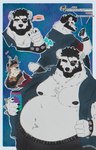 anthro beanie beard belly beverage big_belly blue_background blush bracelet brown_body brown_fur chain chug_jug claws clothed clothing denim denim_clothing denim_jacket denim_topwear dialogue duo ear_piercing eating electronics eye_patch eye_scar eyewear facial_hair facial_scar fingerless_gloves food fur gesture gloves hand_gesture handwear hat headgear headwear hot_dog jacket jewelry kerchief lgbt_pride looking_at_viewer male male/male moobs navel nipple_piercing nipples overweight overweight_male partially_clothed phone piercing pointing pointing_at_viewer presenting pride_colors rainbow_flag rainbow_pride_flag rainbow_symbol scar simple_background slurp_co. slurp_juice soda spiked_bracelet spikes tail text texting topwear mattinqq epic_games fortnite polar_patroller wendell_(fortnite) bear canid canine canis mammal polar_bear ursine wolf hi_res