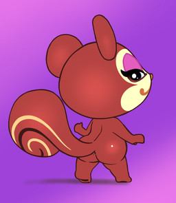 :3 anthro anus butt chibi gesture gradient_background hand_gesture looking_back makeup nude simple_background solo swirly_tail thumbs_up x_anus simski animal_crossing nintendo pecan_(animal_crossing) mammal rodent sciurid tree_squirrel