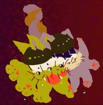 abstract_background duo feral male mixing 2n2n mr._osomatsu ichimatsu_matsuno jyushimatsu_matsuno canid canine canis domestic_cat domestic_dog felid feline felis hybrid mammal lineless