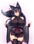 accessory bare_shoulders big_breasts black_hair blue_eyes breasts clothed clothing devil_horns_(gesture) double_devil_horns_(gesture) ear_piercing female fingerless_gloves fox_shadow_puppet gesture gloves hair hair_accessory hairclip half-closed_eyes hand_gesture handwear huge_breasts inner_ear_fluff legwear long_hair narrowed_eyes piercing simple_background smile smirk solo thigh_highs tuft white_background twrlare kiri_(sub-res) animal_humanoid canid canid_humanoid canine canine_humanoid fox_humanoid humanoid mammal mammal_humanoid 2018