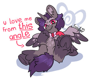 brooch cape clothing confident dark_hair double_iris fangs feral foreshortening freckles fur grey_body grey_fur hair hoof_focus hoof_on_cheek hooves horn looking_at_viewer null prin_(furufoo) quadruped red_eyes sharp_teeth short_hair smile solo teeth unicorn_horn wings young furufoo hasbro my_little_pony mythology equid equine mammal mythological_creature mythological_equine winged_unicorn hi_res nonbinary_(lore)