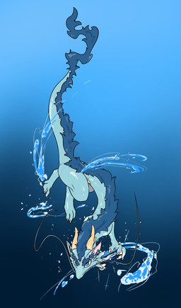 2_horns 5_toes ambiguous_gender antlers barbel_(anatomy) blue_body blue_eyes claws elemental_manipulation eyebrows feet feral flesh_whiskers gradient_background horn looking_at_viewer mane quadruped simple_background slim_ambiguous slim_feral solo swimming tail tail_tuft tapering_tail toes tuft underwater water water_manipulation white_sclera gagaga_ram mythology chwiryong dragon mythological_creature mythological_scalie scalie wingless_dragon absurd_res digital_drawing_(artwork) digital_media_(artwork) hi_res korean_description shaded