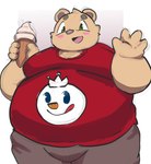 anthro belly big_belly blush bottomwear clothing dessert food green_eyes humanoid_hands ice_cream kemono male obese obese_male overweight overweight_male pants solo kusosensei inigo_(kusosensei) bear mammal 2022 hi_res