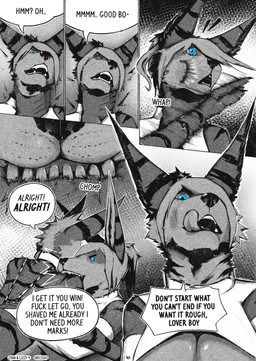anthro bite blue_eyes duo female licking licking_lips male male/female slap teeth text tongue tongue_out arcsuh lizzy_(arcsuh) lynn_(arcsuh) absurd_res comic english_text hi_res incest_(lore)