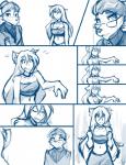 2019 animal_humanoid anthro blue_and_white breasts canid canid_humanoid canine canine_humanoid canis clothed clothing collar comic conditional_dnp duo eyewear female fur glasses hair human humanoid hybrid keidran mammal mammal_humanoid monochrome nervous open_mouth raine_silverlock roselyn_(twokinds) simple_background sketch slap smile tom_fischbach twokinds white_background wolf wolf_humanoid