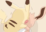2018 ambiguous_gender brown_background brown_body duo eevee faceless_character generation_1_pokemon get_it_go kissing neck_tuft nintendo pikachu pokemon pokemon_(species) red_cheeks simple_background tuft yellow_body