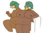 2_heads 3_breasts 3_legs anthro beak big_breasts breasts conjoined conjoined_twins female huge_breasts multi_breast multi_head nipples non-mammal_breasts non-mammal_nipples obese overweight wide_dicephalous theyton anatid anseriform avian bird duck