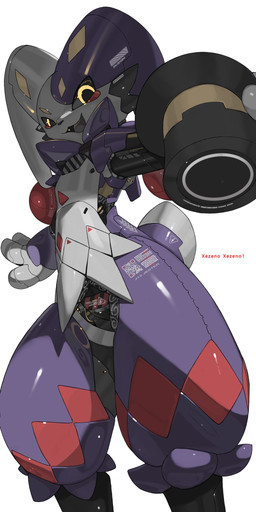 ambiguous_anthro ambiguous_gender anthro biped clothing grey_body hat headgear headwear looking_at_viewer machine magician magician_hat mecha nub_tail number number_print open_mouth pose purple_body qr_code solo standing text thick_thighs top_hat warning_label warning_symbol when_you_see_it xezeno dupin_(pal) lagomorph leporid mammal rabbit robot_anthro 1:2 2026 artist_name colored detailed digital_drawing_(artwork) digital_media_(artwork) hi_res portrait shaded signature three-quarter_portrait