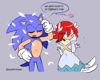 alternate_species anthro beak blue_quills blush blush_lines bruised clothed clothed_anthro clothed_female clothing dialogue dress duo embarrassed feathers female fully_clothed fully_clothed_anthro fully_clothed_female gloves hair handwear hickey jewelry male male/female necklace quills_(anatomy) red_hair speech_bubble text white_feather quavernsfw sega sonic_the_hedgehog_(series) princess_elise_the_third sonic_the_hedgehog accipitrid accipitriform avian bird eagle eulipotyphlan hedgehog mammal 5:4 comic english_text hi_res