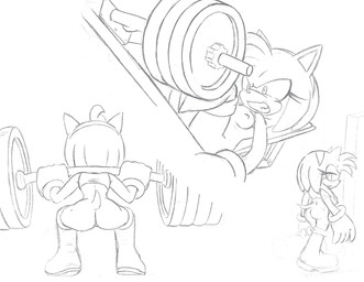 angry anthro boots breasts butt clothing exercise female footwear genitals gloves handwear nude shoes towel training vulva weightlifting weights workout etchgerbil sega sonic_the_hedgehog_(series) amy_rose eulipotyphlan hedgehog mammal