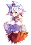 blush breasts clothing female hair hat headgear headwear navel red_eyes short_hair simple_background solo tokin_hat white_background white_hair kasuka_(kusuki) touhou momiji_inubashiri animal_humanoid canid canid_humanoid humanoid mammal mammal_humanoid 2016 hi_res